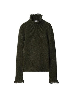 Fringed Rib-Knit Wool Sweater