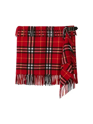 Fringed Check Wool-Cashmere Wrap Miniskirt