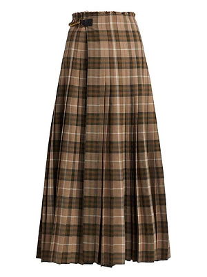 Check Wool-Blend Knit Maxi Skirt