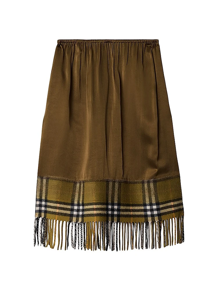 Fringed Satin Midi-Skirt
