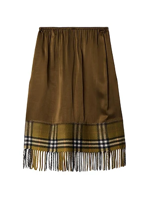 Fringed Satin Midi-Skirt