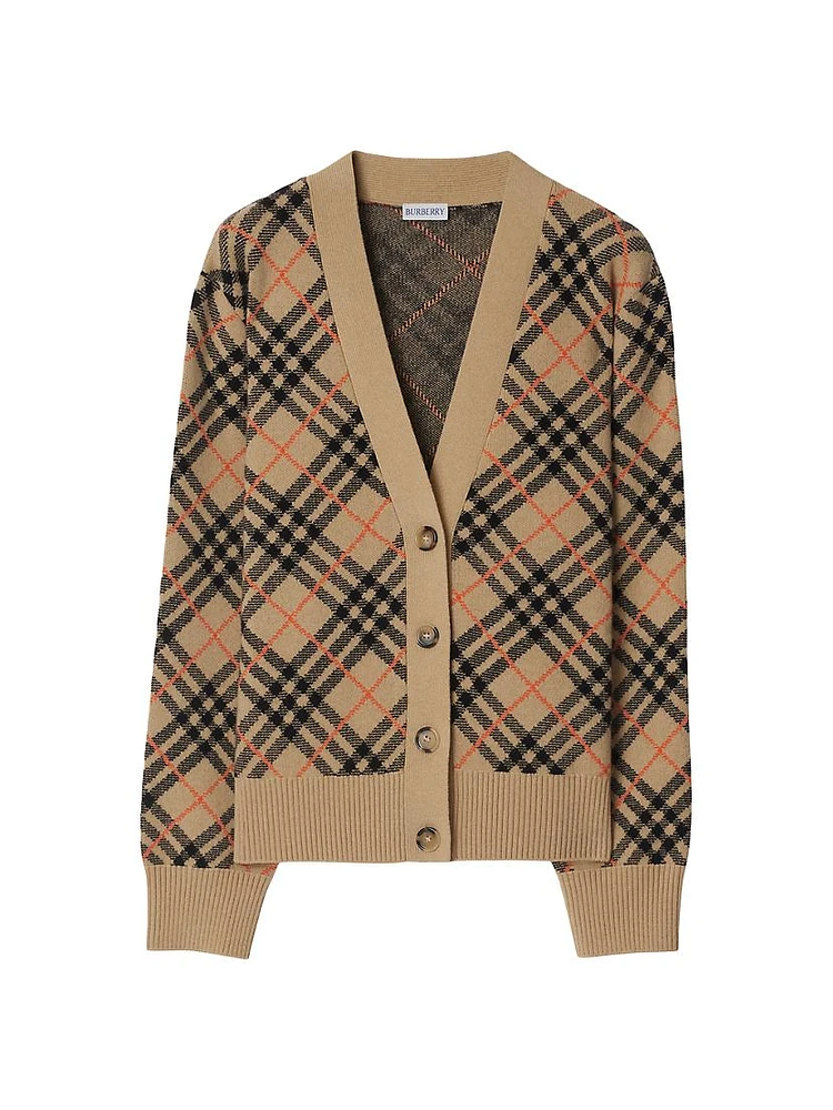 Plaid Cashmere V-Neck Cardigan