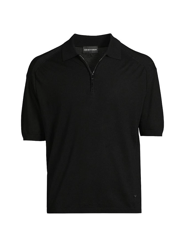 Wool-Blend Quarter-Zip Knit Polo Shirt