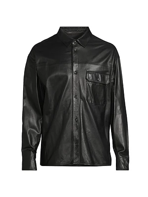 Leather Slim-Fit Long-Sleeve Shirt