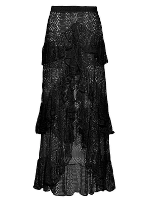 Pine Ruffled Lace High-Low Maxi Skirt