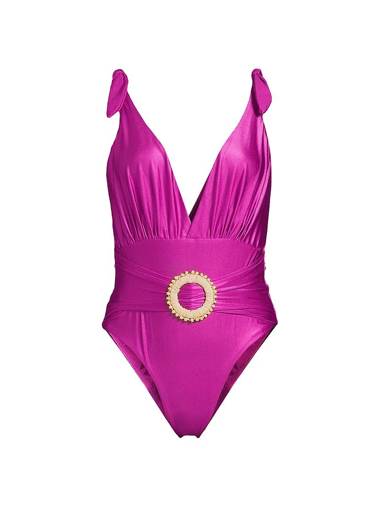 Embellished Plunging V-Neck One-Piece Swimsuit