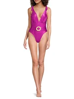 Embellished Plunging V-Neck One-Piece Swimsuit