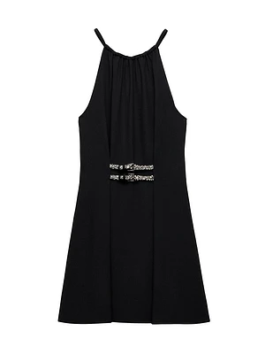 Embroidered Sable Mini-Dress