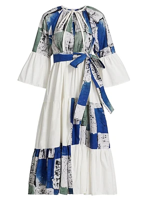 Geometric Print Cotton Midi-Dress