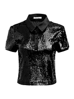 Sequined Fitted Polo Shirt