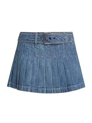 Mera Pleated Denim Belted Miniskirt