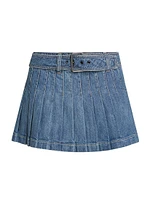 Mera Pleated Denim Belted Miniskirt