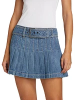 Mera Pleated Denim Belted Miniskirt