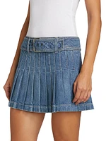 Mera Pleated Denim Belted Miniskirt