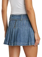 Mera Pleated Denim Belted Miniskirt