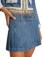 Mera Pleated Denim Belted Miniskirt