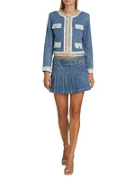 Mera Pleated Denim Belted Miniskirt