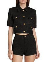 Elle Rib-Knit Cropped Short-Sleeve Jacket