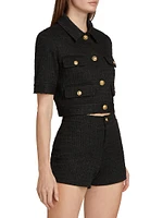 Elle Rib-Knit Cropped Short-Sleeve Jacket