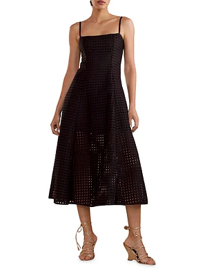 Lattice Linen Midi-Dress