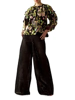 Lattice Linen Wide-Leg Pants