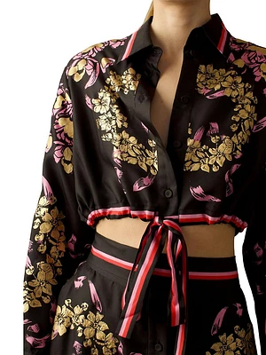 Floral Silk Cropped Shirt