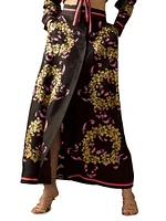 Floral Button-Front Silk Maxi Skirt