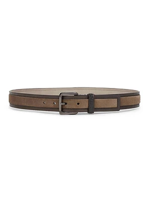 Suede and Calfskin Belt with Shiny Loop