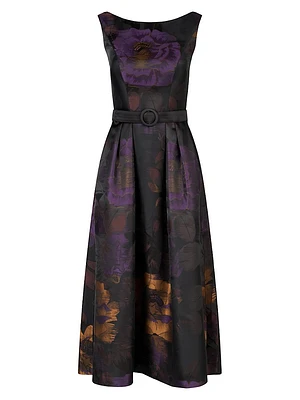 Ilsa Floral Jacquard Belted Cocktail Dress