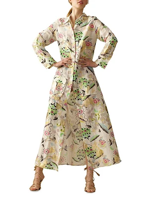 Floral Linen-Silk Shirtdress