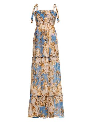 Riveria Radiance Lucery Blush Abstract Cotton Maxi Dress