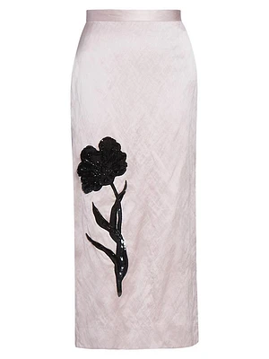 Satin Floral Midi-Skirt