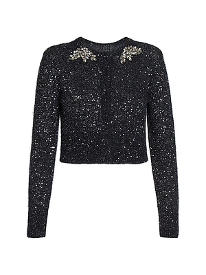 Sequin Alpaca-Blend Cropped Cardigan