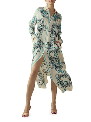 Floral Silk Shirt Dress