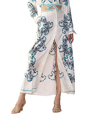 Floral Silk A-Line Maxi Skirt