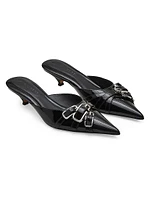 The Emma Buckle Patent Leather Kitten-Heel Mules