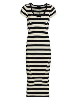 Striped Wool Knit Short-Sleeve Sweaterdress