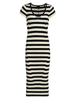 Striped Wool Knit Short-Sleeve Sweaterdress