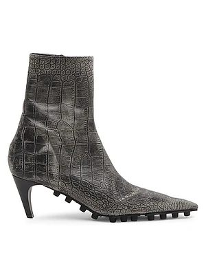 Croc-Embossed Leather Booties