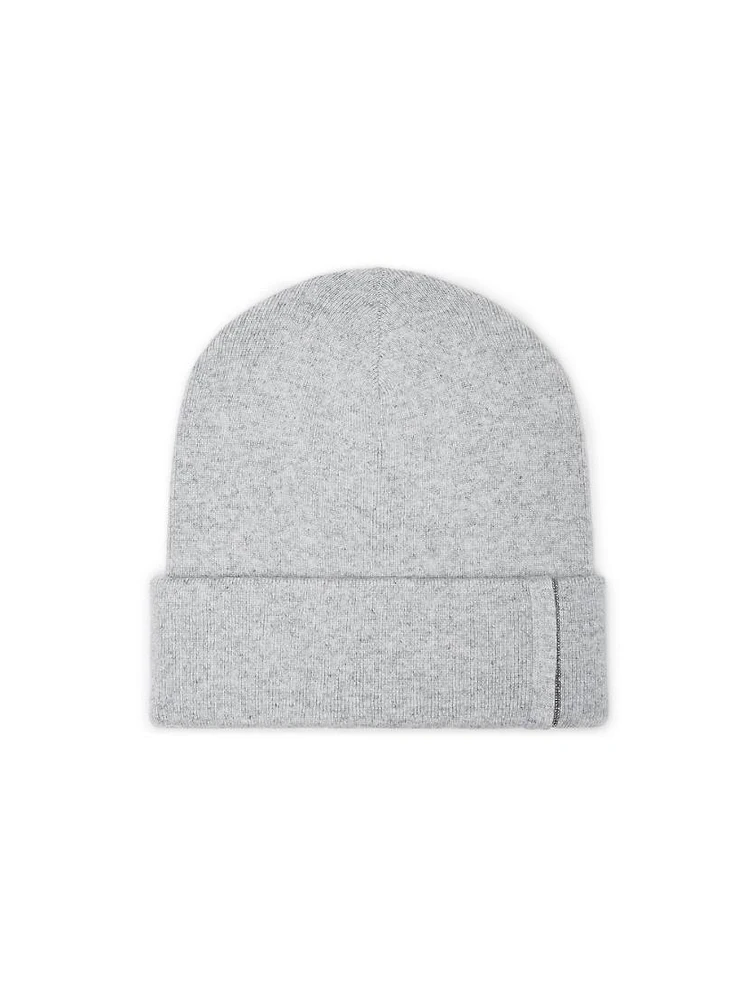 Cashmere Rib Knit Beanie with Monili