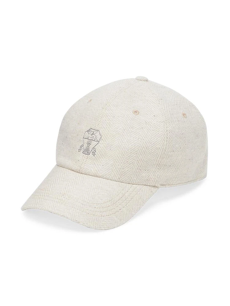 Wool and Cashmere Chevron Baseball Cap with Embroidered Logo