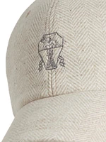 Wool and Cashmere Chevron Baseball Cap with Embroidered Logo