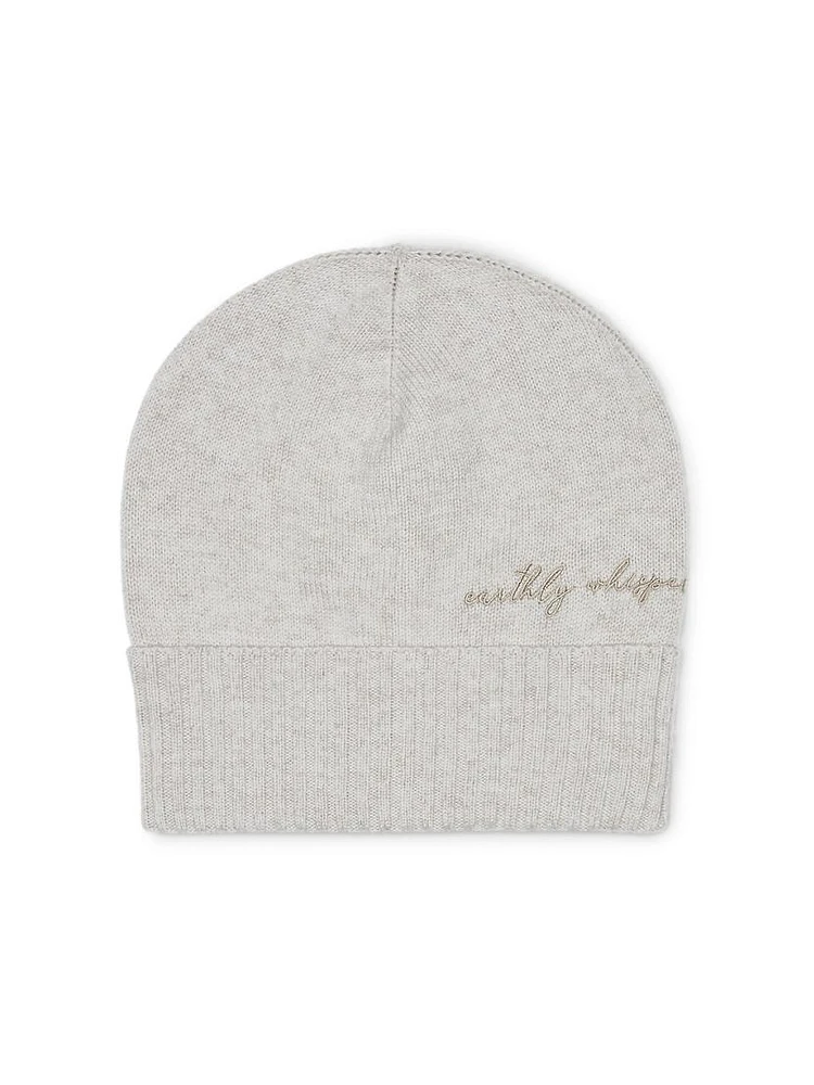 Virgin Wool, Cashmere and Silk Knit Beanie with Embroidery