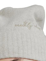 Virgin Wool, Cashmere and Silk Knit Beanie with Embroidery