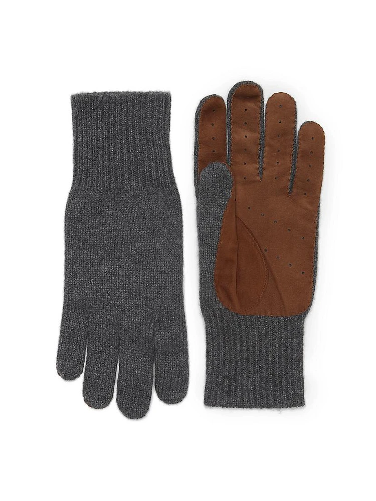 Cashmere Knit Gloves with Suede Palm