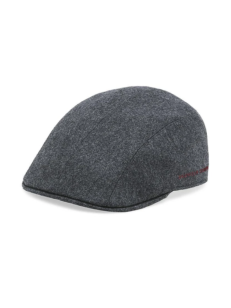 Virgin Wool Flannel Flat Cap with Embroidery