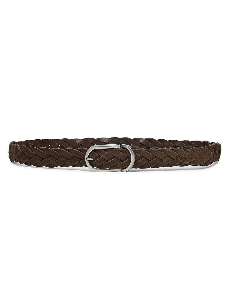 Braided Suede Calfskin Belt with Rounded Buckle