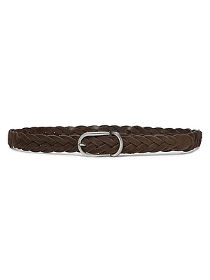 Braided Suede Calfskin Belt with Rounded Buckle