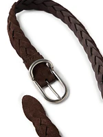 Braided Suede Calfskin Belt with Rounded Buckle