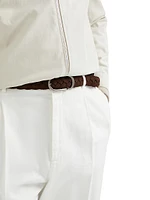 Braided Suede Calfskin Belt with Rounded Buckle